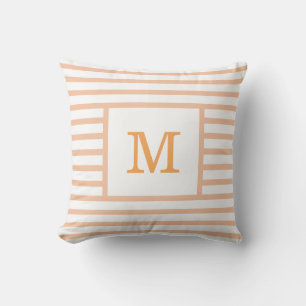 Beige and White Stripes Custom Monogram Cotton Throw Pillow
