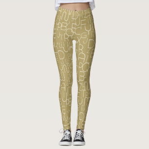 Beige and white stylish letters  leggings
