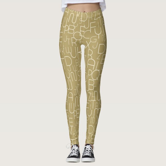 Beige and white stylish letters  leggings (Front)
