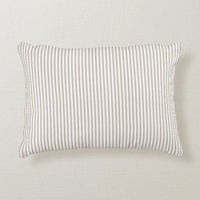 Beige and White Ticking Stripe  Accent Pillow (Front)
