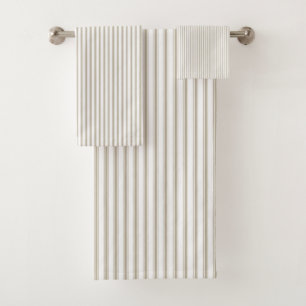 Beige and White Ticking Stripe  Bath Towel Set