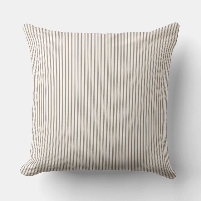 Beige and White Ticking Stripe Cushion (Front)