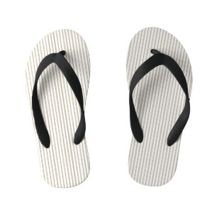 Beige and White Ticking Stripe  Kid's Flip Flops