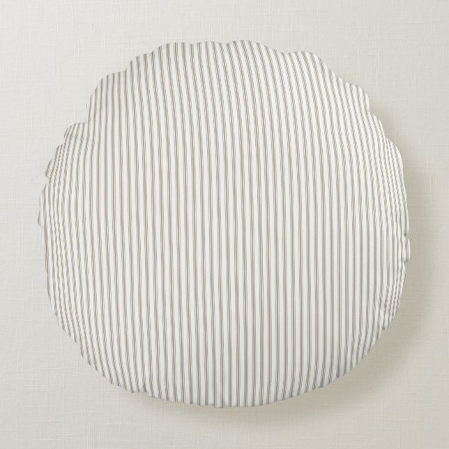 Beige and White Ticking Stripe  Round Pillow (Front)
