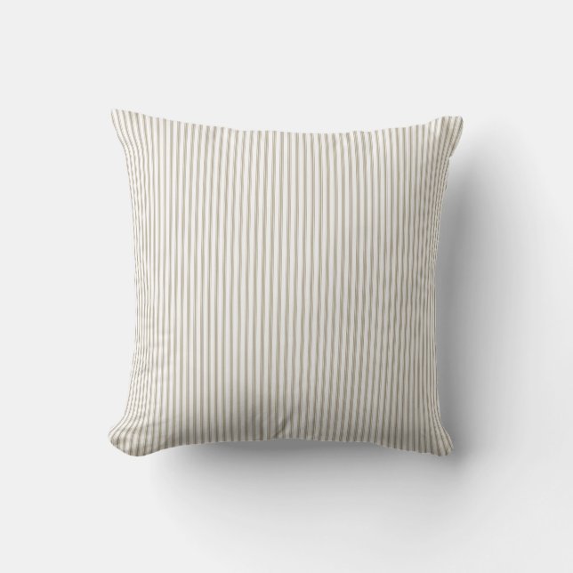 Beige and White Ticking Stripe  Throw Pillow (Front)