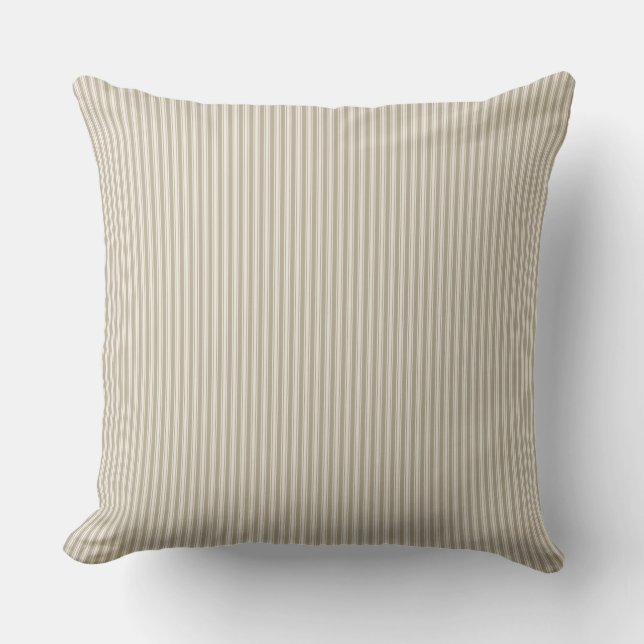 Beige and White Ticking Stripe  Throw Pillow (Front)