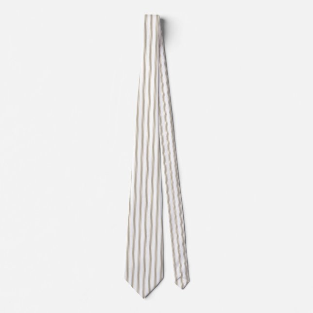 Beige and White Ticking Stripe  Tie (Front)