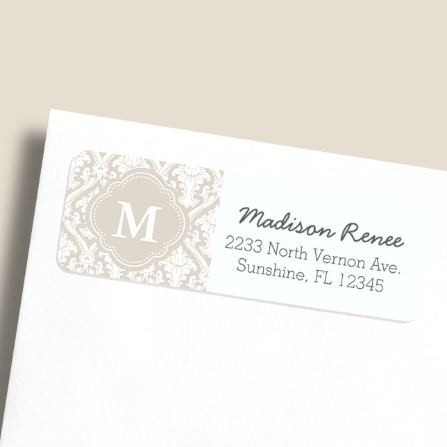 Beige and White Trendy Damask Custom Monogram (Creator Uploaded)
