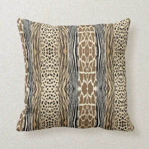 Beige Animal Embossed Printed Zebra Stripe Pillow
