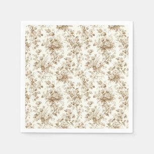 Beige Antique Floral Bouquet Toile Paper Napkins