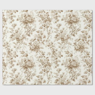 Beige Antique Floral Bouquet Toile Wrapping Paper