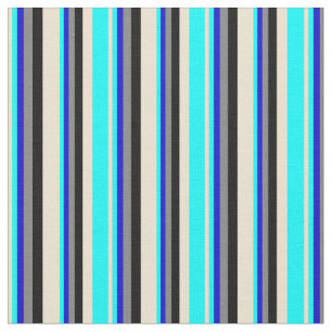 Beige, Aqua, Blue, Gray, and Black Colored Lines Fabric