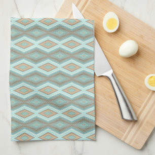 Beige Aqua Turquoise Mint Green Squares Art Kitchen Towel