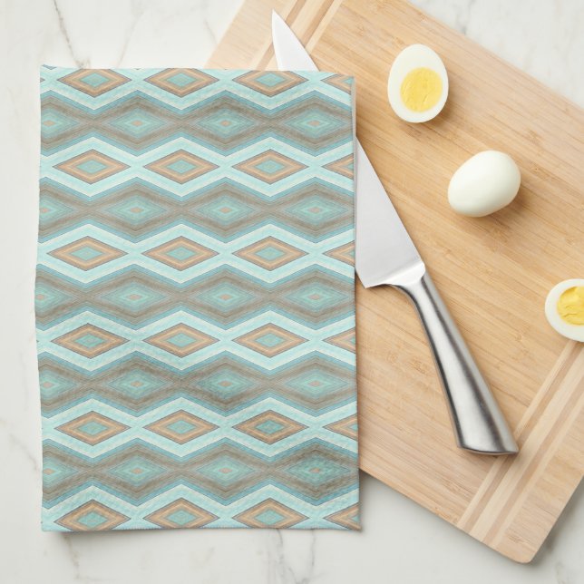 Beige Aqua Turquoise Mint Green Squares Art Kitchen Towel (Quarter Fold)