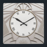 Beige Art Deco Clock - Stylish Abstract Lines<br><div class="desc">"art deco clock",  "art nouveau clock",  "white cream light beige",  "1920s geometric symmetrical lines",  "stylish sophisticated 1920 style",  "smart grey grey luxury",  "retro vintage luxurious antique",   "elegant line pattern design",  "glamourous glam square clock",  "classy classic neutral glamour"</div>