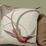 Beige Artistic Hummingbird Design | Green Throw Pillow<br><div class="desc">Stylish throw pillow features an artistic design in a beige and taupe colour palette with red and green. An artistic design with a beautiful hummingbird as the focal point with red and green accents on a neutral abstract background with an earthy green and gold geometric circle composition. This elegant design...</div>