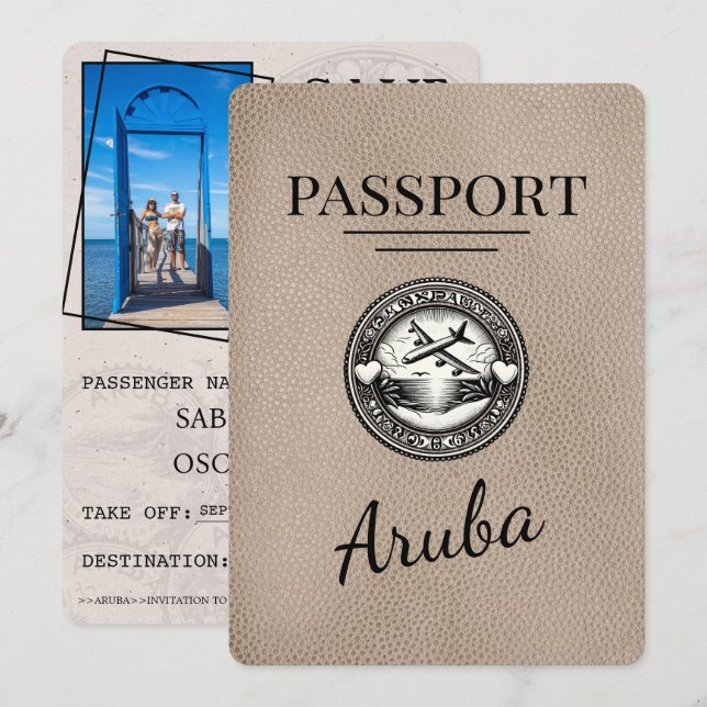 Beige Aruba Passport Save The Date (Front/Back)