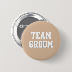 Beige Athletic Letters Team Groom 2 Inch Round Button