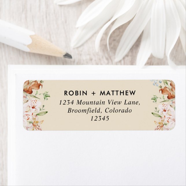 Beige avec Mariage Earth Blooms Adresse de retour (En situation)
