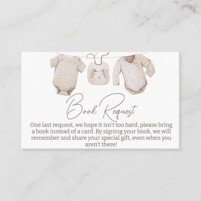 Beige Baby Clothes Baby Shower Book Request Insert (Front)