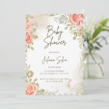 Beige Baby Shower Floral Invitation