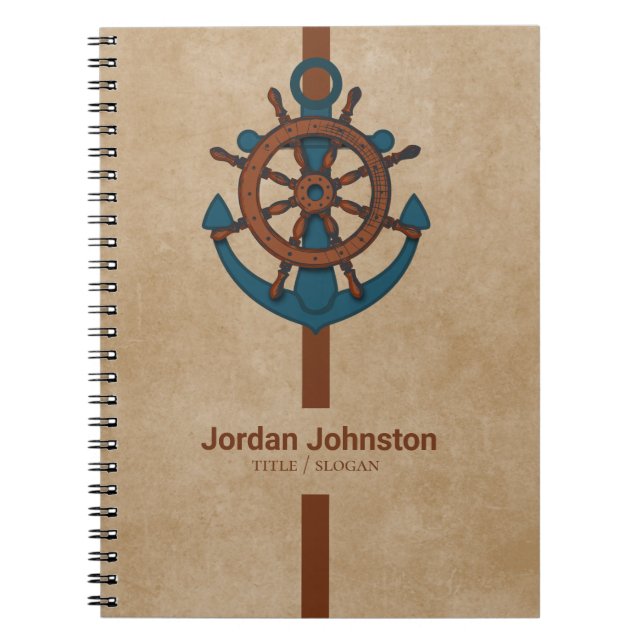 Beige Background And Anchor And Rudder Notebook (Front)