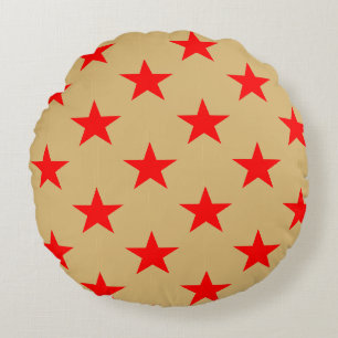 Beige Background And Red Stars Round Pillow