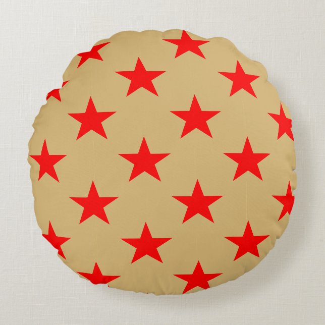 Beige Background And Red Stars Round Pillow (Front)