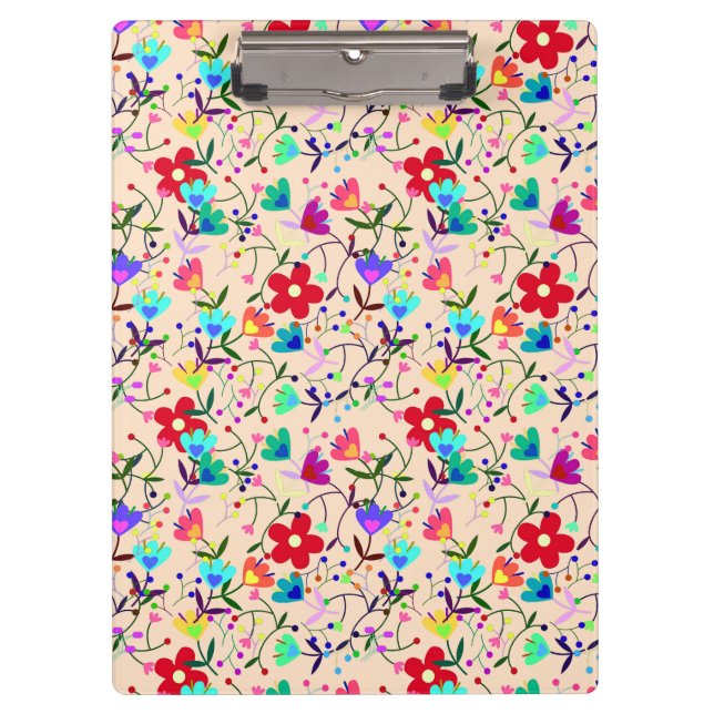 Beige Background Colourful Floral Pattern Clipboard (Front)