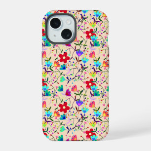 Beige Background Colourful Floral Pattern iPhone 15 Case