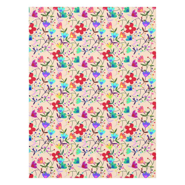 Beige Background Colourful Floral Pattern Tablecloth (Front)