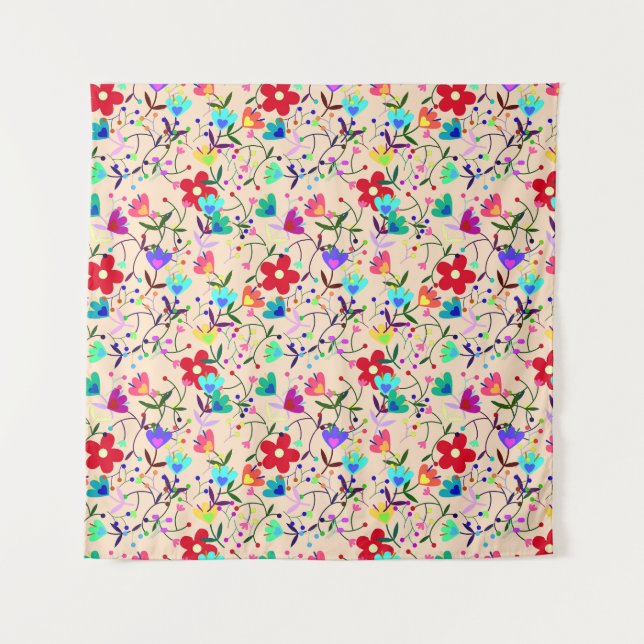 Beige Background Colourful Floral Pattern Tapestry (Front)