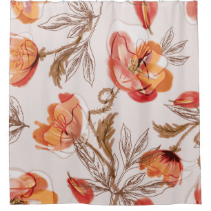 Beige Background Poppies Watercolor Pattern