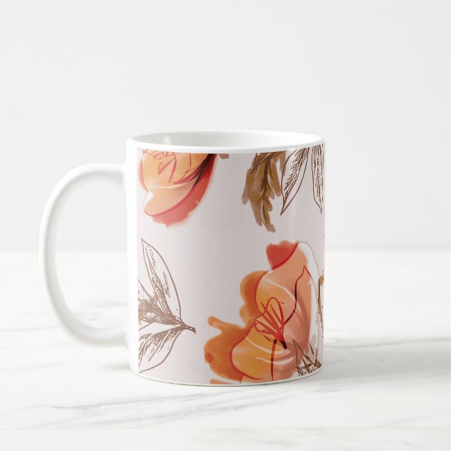 Beige Background Poppies Watercolor Pattern Coffee Mug (Left)