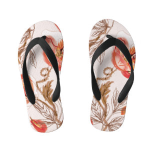 Beige Background Poppies Watercolor Pattern Kid's Flip Flops