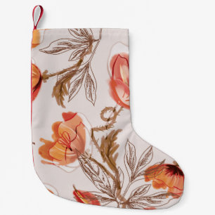 Beige Background Poppies Watercolor Pattern Small Christmas Stocking