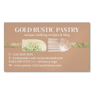 Beige Bakery Pastry Chef Baking Utensils Magnetic Business Card