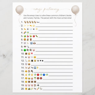 Beige Balloon Emoji Books Baby Shower Game