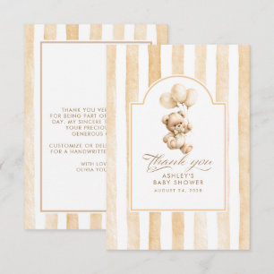 Beige Balloons and Teddy Bear Baby Shower Thank You Card