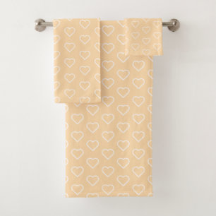 Beige Bath Towels with Hearts or Choose Colours