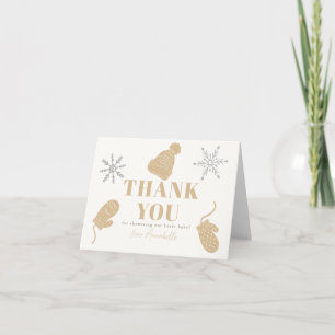 Beige Beanie & Gloves Baby Shower Thank You Card