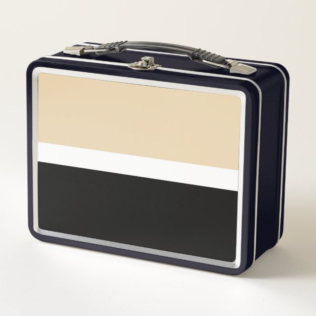 Beige Black Abstract Stripe Metal Lunch Box (Front)
