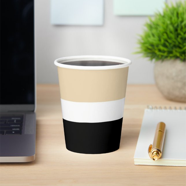 Beige Black Abstract Stripe Paper Cups (Insitu)