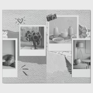 Beige Black and White Minimalist Photo college Wrapping Paper