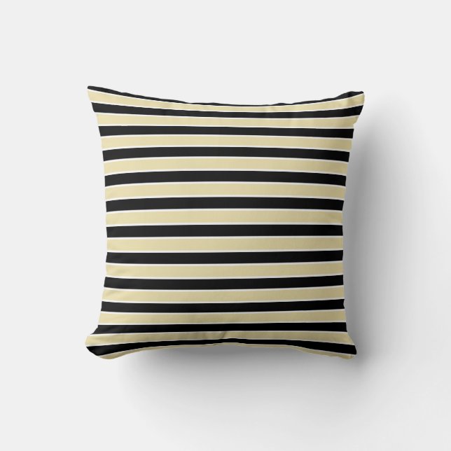 Beige, Black and White Stripes Throw Pillow (Front)