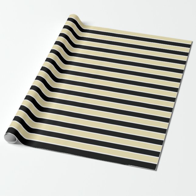 Beige, Black and White Stripes Wrapping Paper (Unrolled)