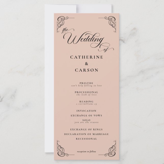 Beige & Black Calligraphy Script Wedding Program (Front)