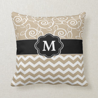 Beige Black Chevron Monogram Throw Pillow