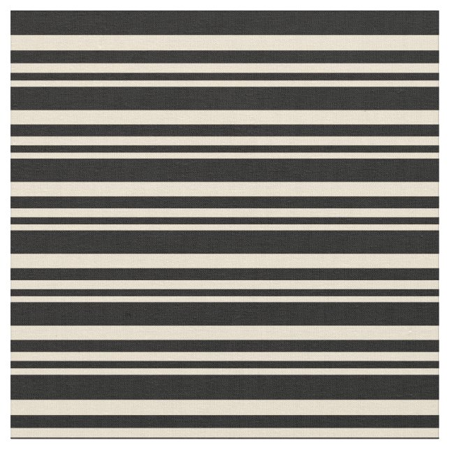 Beige & Black Coloured Lines/Stripes Pattern Fabric (Close Up)