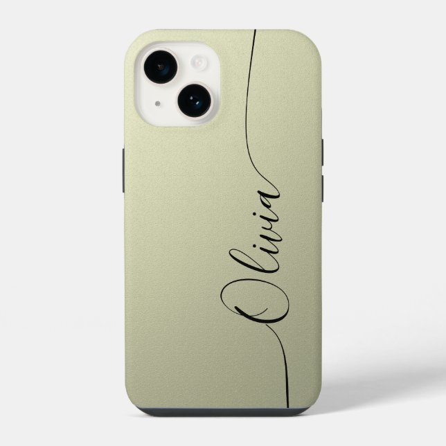 Beige Black Elegant Calligraphy Script Name iPhone Case (Back)